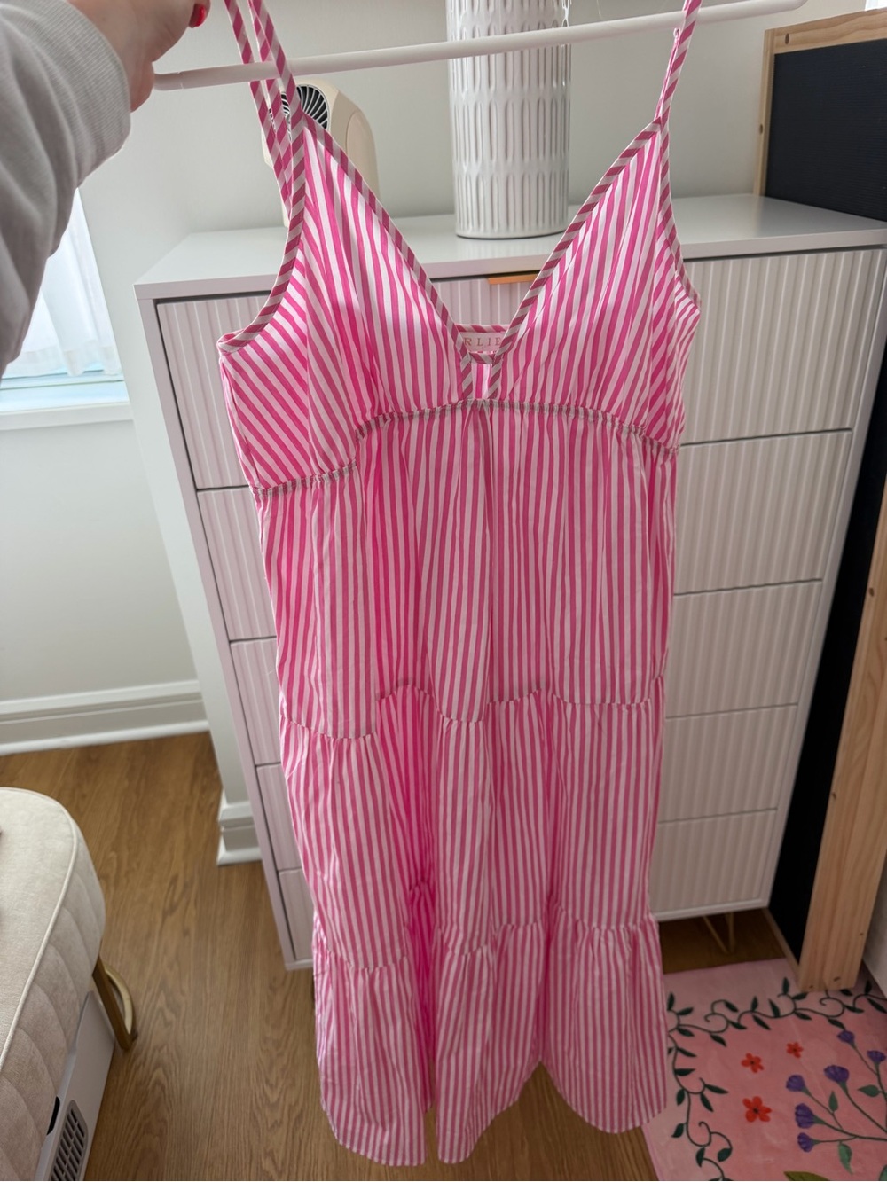 Pink and White Striped Spaghetti Strap Karlie dress